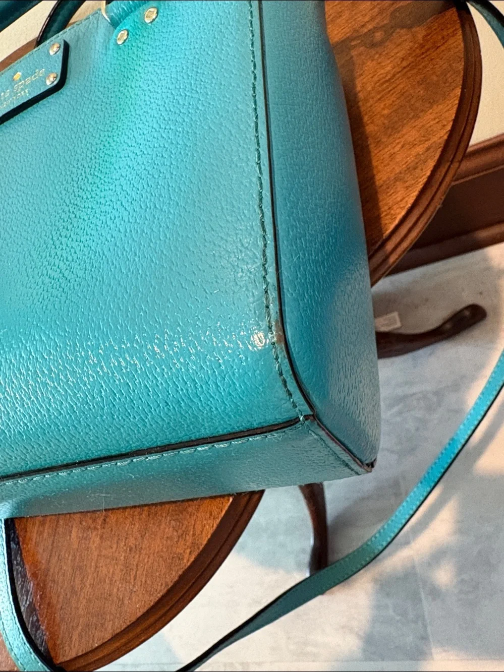 kate spade crossbody bag  satchel  Leather turquoise 3 compartment  gold tone